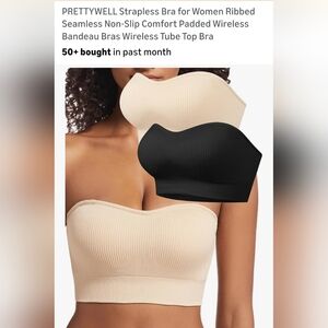 Ribbed Strapless Seamless Bandeau Bra - Black    W-38
